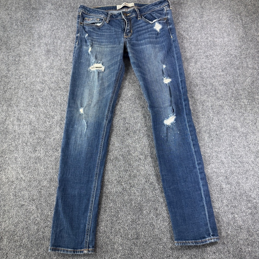Hollister Skinny Jeans Medium Wash Distressed Low Rise Size 7 W28 Y2K